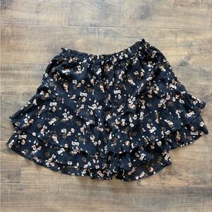 Floral Black Ruffle Skort